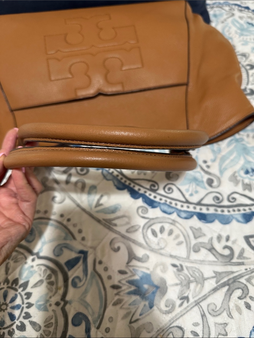 Tory Burch Brown Pebbled Leather Logo Tote - Picture 5 of 9